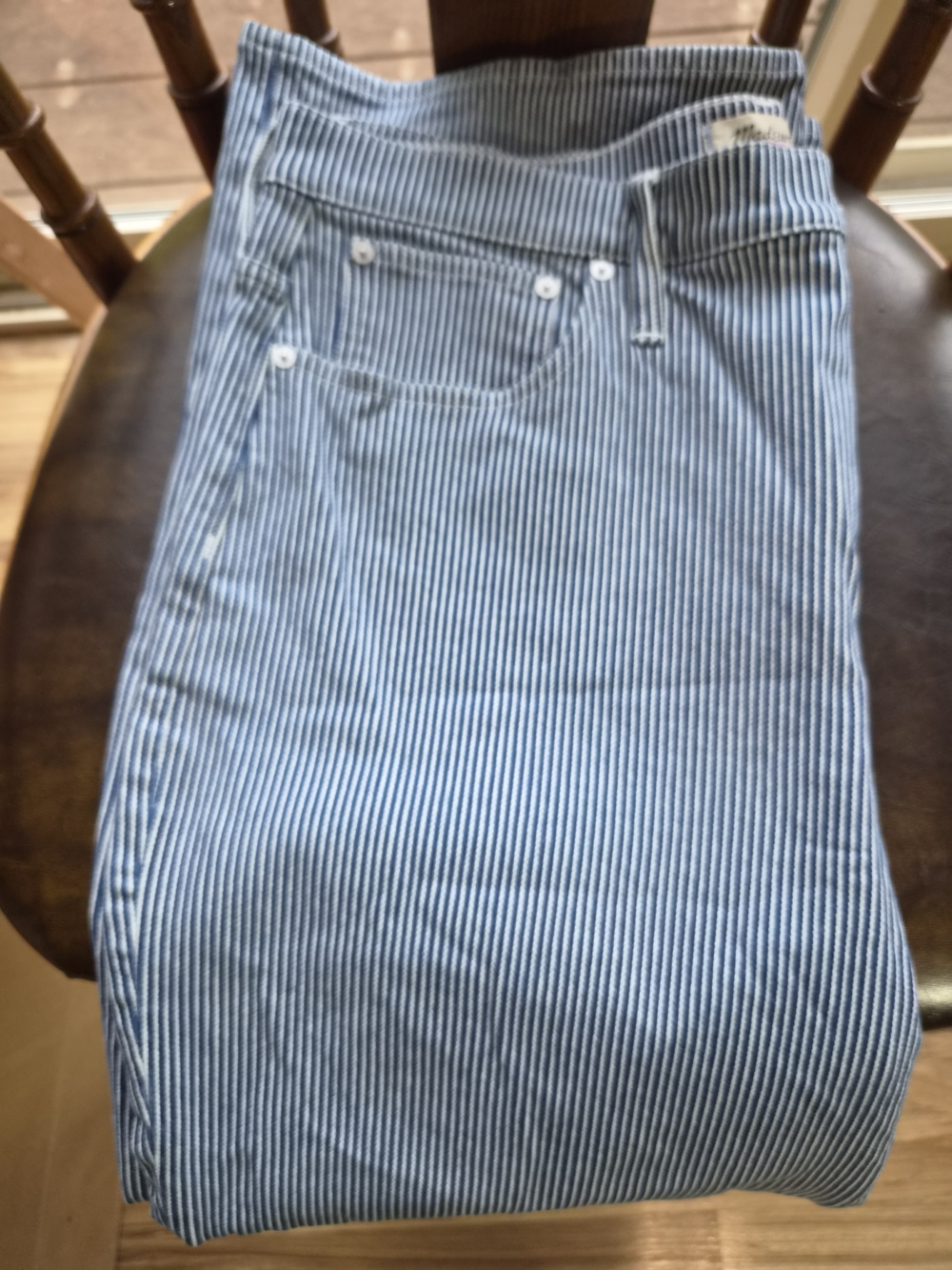 Madewell Blue and White Striped Straight-Leg Jeans